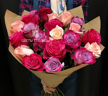 Букет розовых и сиреневых роз