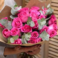 21 розовая роза Микс Эквадор